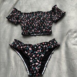 Ardene Black Floral Bikini Set
